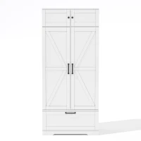 Freistehender Küchenaufbewahrungsschrank mit Weinregal, verstellbaren Einlegeböden und Flügeltüren, 80x40x180 cm, Weiß(m-10)