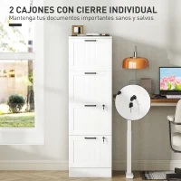HOMCOM Mueble Archivador con 4 Cajones Cerraduras Carpetas A4 y Carta 40x40x131 cm Blanco(m-6)