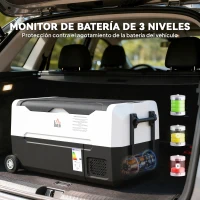 HOMCOM Nevera Compresor 30,5L -20℃-20℃ 12 / 24V DC y 100-240V CA con 2 Ruedas y Compartimento Congelador 72,6x39x37,3 cm Negro(m-7)