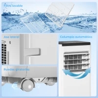 HOMCOM Aire Acondicionado Portátil 10.000 BTU 4 en 1 Enfriamiento Deshumidificador Ventilador con WiFi para 30 m² Blanco(m-9)