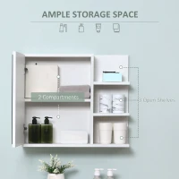 kleankin Bathroom Mirror Cabinet with Shelf 3 Side Shelves Wall Mount Kit Included White Wood Effect(m-4)