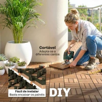 Outsunny Conjunto de 10 Estrados de Madeira de Acácia para Exterior 31x31 cm, 0,91 m² Estrado para Terraço Antiderrapantes Castanho-Escuro(m-6)