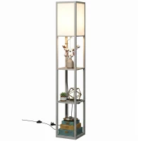 HOMCOM Floor Lamp with Shelves, 3 Layer Column Modern Standing Lamp for Living Room, Bedroom, Office, Grey(m-11)
