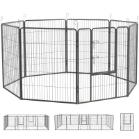 PawHut Welpenauslauf, modulares Design, 16 Elemente, 2 Türen, wetterfest, Stahl, 3,2 x 3,2 x 1 m, grau(m-1)