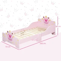 HOMCOM Cama Infantil de +3 Años 143x73x60 cm con Estampado de Corona Carga 50 kg para Dormitorio Rosa(m-3)