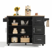Große mobile Kücheninsel, klappbares Design, multifunktionaler Schrank mit 3 Schubladen, Handtuchhalter, 137 x 43/76 x 92 cm, Schwarz(m-9)