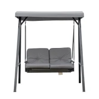 Outsunny Balansoar de Grădină 2 Locuri cu Acoperiș Reglabil și Perne, 144x117x173 cm, Gri Închis(m-19)