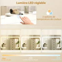 HOMCOM Coiffeuse avec miroir et tabouret, table de maquillage avec éclairage LED réglable, 6 tiroirs, 118 x 78 x 135 cm, blanc(m-5)