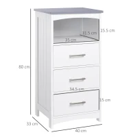 kleankin Freestanding bathroom cabinet storage cabinet with 3 drawers and 1 compartment 40 x 33 x 80 cm white(m-3)