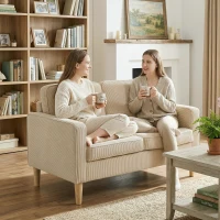 HOMCOM Sofá 2 lugares com 2 almofadas, arrumação, pés de madeira maciça, pequeno loveseat moderno em cotelê 117 x 63 x 79 cm bege(m-4)