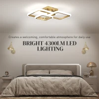 HOMCOM Lampa sufitowa LED 40W 4300LM 3500K/4500K/6000K, trójkątna lampa sufitowa do salonu, 48 x 46 x 13 cm, złota(m-5)