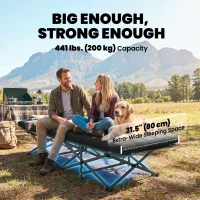 Outsunny Składane łóżko polowe z torbą transportową, leżanka turystyczna do 200 kg, do wnętrz i na zewnątrz, 200 x 80 x 40 cm, czarne(m-5)