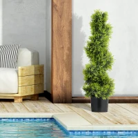 HOMCOM Lifelike Artificial Plant, 90cm UV-Resistant Spiral Topiary Tree with 693 Leaves, Fake Plant in Pot for Outdoor and Indoor Decor, Green(m-7)