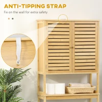 kleankin Toilet Shelf Bathroom Cabinet Over-Toilet Unit with 2-Door Cupboard and Open Shelf 60 x 23 x 173 cm Bamboo(m-5)