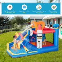 Outsunny 5 in 1 Kids Bouncy Castle Water Slide Large Space Style Inflatable House Trampoline Pool Water Gun Climbing Wall with Air Blower for Kids Age 3-8(m-19)