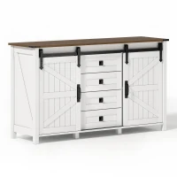 Sideboard mit Stauraum, mit Schiebetüren und 4 Schubladen, geeignet für Küche, Esszimmer und Wohnzimmer, 137 x 40 x 81,5 cm, Weiß(m-10)