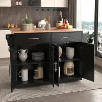 Servierwagen mit klappbarer Tischplatte, 2 Schubladen und Doppeltüren, 136 x 46/71 x 91,5 cm, Schwarz+Naturfarbe(m-5)