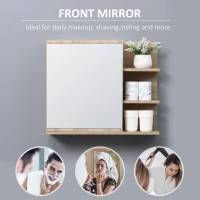 kleankin Bathroom Mirror Cabinet with Shelf - 3 Side Shelves - Wall Mounting Kit Included - Particle Board Light Oak Finish(m-4)
