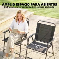 Outsunny Pack de 4 Sillas de Camping Plegables con Respaldo Alto Asiento Ancho y Reposabrazos Tela Textilene Transpirable Negro(m-5)