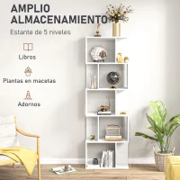 HOMCOM Estantería Librería de 5 Niveles en Forma de S con 10 Estantes para Dormitorio Estudio Oficina 60x24x184,5 cm Blanco(m-4)