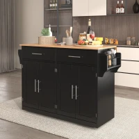 Servierwagen mit klappbarer Tischplatte, 2 Schubladen und Doppeltüren, 136 x 46/71 x 91,5 cm, Schwarz+Naturfarbe(m-6)