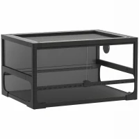 PawHut Rettilario Rialzato e Pieghevole con Coperchio e Pareti in Vetro Temperato e Plastica, 60x45x32 cm, Nero(m-10)