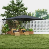 Outsunny Parasol déporté rectangulaire 3,6x3,9 m avec manivelle, base en croix, parasol inclinable et rotation à 360°, gris(m-10)
