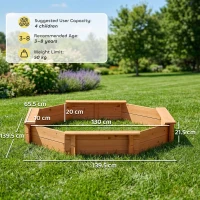 Outsunny Solid Wood Sandbox, Octagonal, 140x140x21.5cm, 4 Benches with Cover Tarp and Non-Woven Groundsheet, UV Protection, Easy to Install, Outdoor Play for Garden, Home, Beach, Orange(m-3)