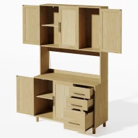 Küchenanrichte mit RGB-LED, Geflochtenes Rattanfinish, 100x40x183 cm, Naturfarbe(m-7)