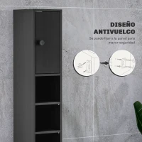 kleankin Armario de Baño Alto Columna de Baño Estrecha con 1 Cajón 4 Estantes Abiertos y Estantes Ajustables 20x20x180 cm Negro(m-5)