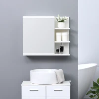 kleankin Bathroom Mirror Cabinet with Shelf 3 Side Shelves Wall Mount Kit Included White Wood Effect(m-8)