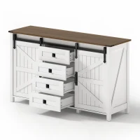 Sideboard mit Stauraum, mit Schiebetüren und 4 Schubladen, geeignet für Küche, Esszimmer und Wohnzimmer, 137 x 40 x 81,5 cm, Weiß(m-1)