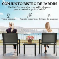 Outsunny Conjunto de Mesa y Sillas de Terraza Exterior 3 Piezas con 2 Sillas de Textilene Mesa de Vidrio Templado Gris Claro(m-4)