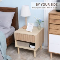 HOMCOM bedside table nightstand with drawers and cubbies, modern side table for bedroom, living room, dim. 47 x 47 x 50 cm, natural wood finish(m-4)