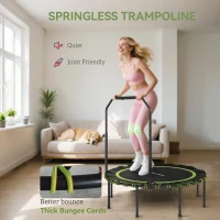 SPORTNOW Trampolina fitness z regulowanym poręczem, trampolina sportowa do użytku wewnętrznego i zewnętrznego, stal, plastik, zielona(m-5)