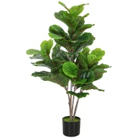 HOMCOM Decorative Artificial Plant, 110cm Faux Fiddle-Leaf Fig with Plastic Pot and Flocking, Indoor Fake Plant for Home or Office Decor, Green(m-10)