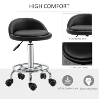 HOMCOM Set of 2 360° swivel rolling stools, seat adjustable 47-62H cm, chrome steel black synthetic upholstery(m-4)