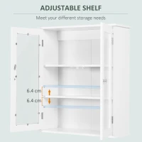 kleankin Bathroom wall cabinet, bathroom wall unit with 2 glass doors, adjustable shelf, 55x20x65cm, white(m-5)