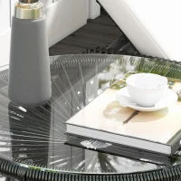 Outsunny Table basse ronde de jardin en résine aspect rotin métal et plateau verre trempé Ø 50 x 50 cm noir(m-9)