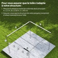 Outsunny Toile de toit pour pergola tonnelle rétractable de 3 x 3 m - toile uniquement 250 x 255 cm gris foncé(m-4)