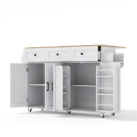 Kücheninsel mit klappbarer Arbeitsplatte, 4 Türen, 3 Schubladen, doppelseitigen Handtuchhaltern, Scheunenstil-Design, 140 x 43/70 x 90,5 cm, Weiß+Naturfarbe(m-1)