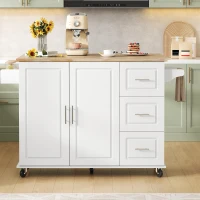 Große mobile Kücheninsel, klappbares Design, multifunktionaler Schrank mit 3 Schubladen, Handtuchhalter, 137 x 43/76 x 92 cm, Weiß(m-4)