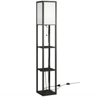 HOMCOM Floor Lamp with Shelves, 3 Layer Column Modern Standing Lamp for Living Room, Bedroom, Office, Black(m-1)