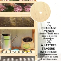 Outsunny Carré potager sur pieds avec serre, jardinière surélevée, table latérale pliante et étagère, 104x50x120cm, bois naturel(m-8)