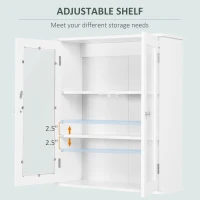 kleankin Bathroom wall cabinet, bathroom wall unit with 2 glass doors, adjustable shelf, 55x20x65cm, white(m-10)