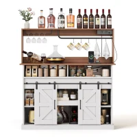 Kaffeebar-Sideboard, im Landhausstil mit Schiebetüren, Sideboard mit Stauraum, 120 x 40 x 130 cm, Weiß+Naturfarbe(m-6)