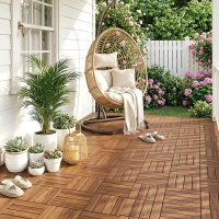 Outsunny Conjunto de 10 Estrados de Madeira de Acácia para Exterior 31x31 cm, 0,91 m² Estrado para Terraço Antiderrapantes Castanho-Escuro(m-8)