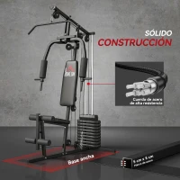 HOMCOM Máquina de Musculación con Pesas Ajustables de 45 kg Prensa de Pecho y Piernas Polea 135x103x200 cm Negro(m-6)