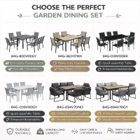 Outsunny 6 Seater Garden Dining Set with Soft Cushions, Rattan Backrest, Rectangular Plastic Top, Garden Furniture Set, Outdoor Dining Table and Chairs for Patio, Balcony, Poolside, Grey(m-11)