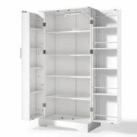 Multifunktionaler Küchenschrank mit LED-Sensorleuchte, Doppeltür mit Staufach, 60x35x128 cm, Weiß(m-8)